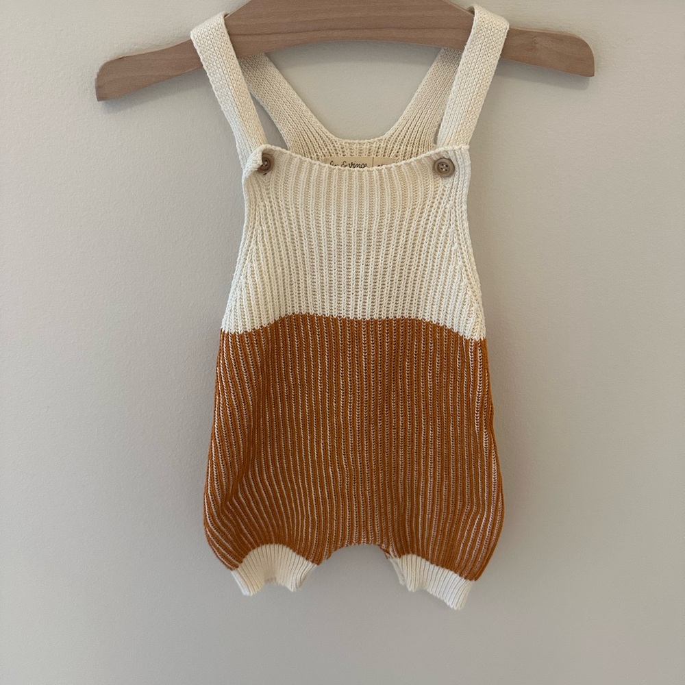 Fin & Vince Knit Romper in Cream and Orange-Brown
